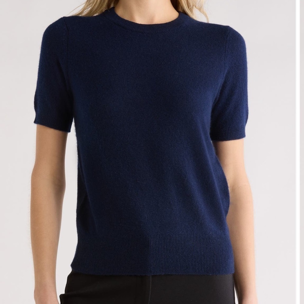 Navy Blue Short Sleeve Sweater